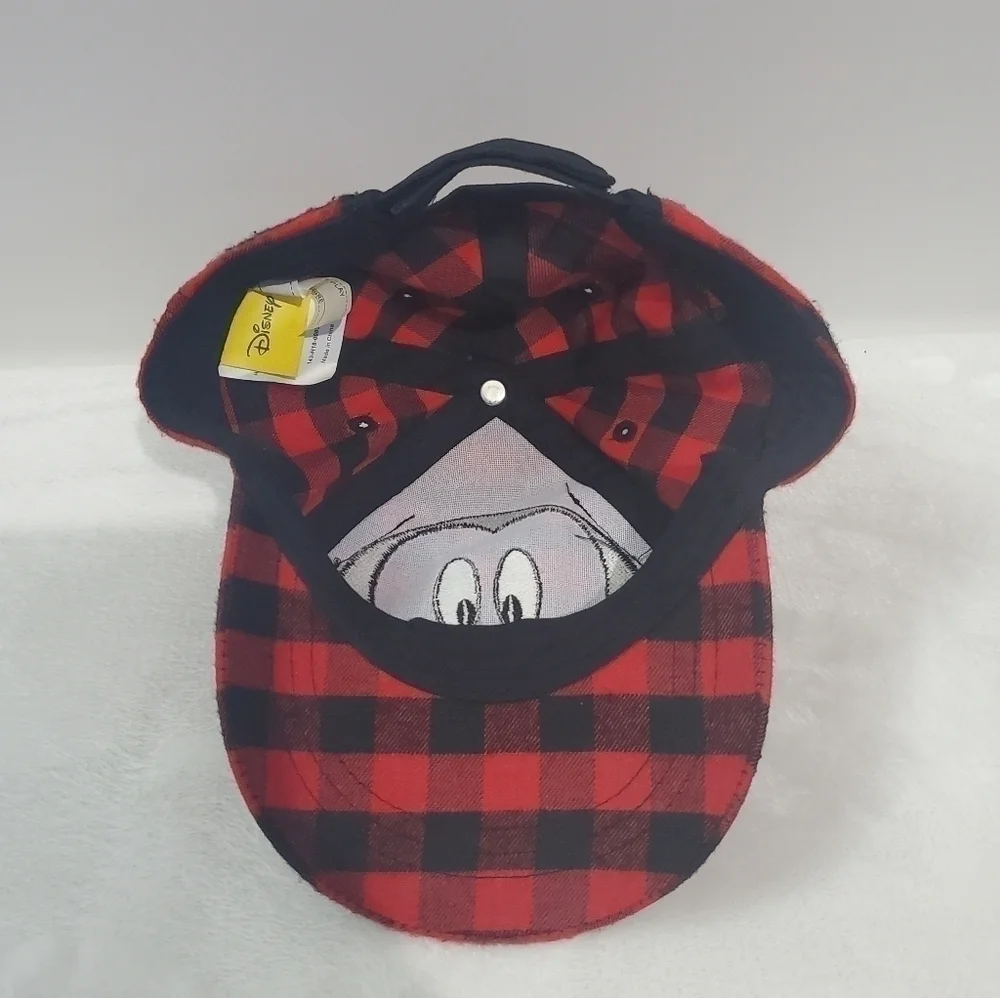 DISNEY Mickey Mouse Red Black Buffalo Check Plaid Baseball Hat Cap Toddler Size